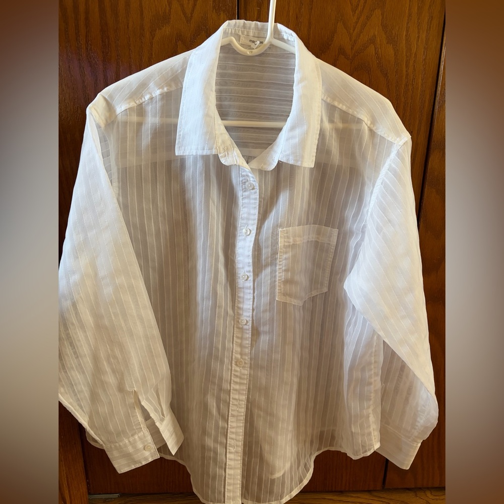 Maurices White Sheer Striped Button-Down Shirt